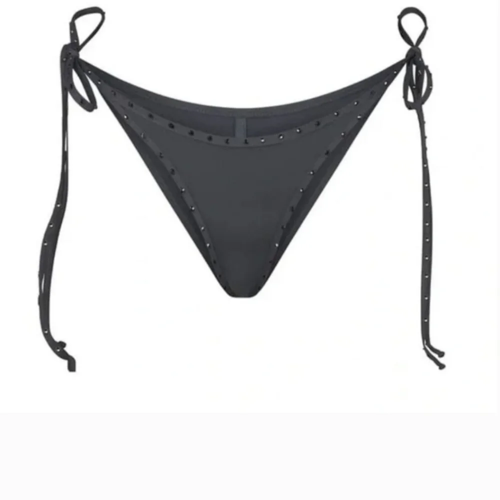NWT  SKIMS Rhinestone Swim Strappy Tie Bikini Bottom Gunmetal Gray Plus 3X